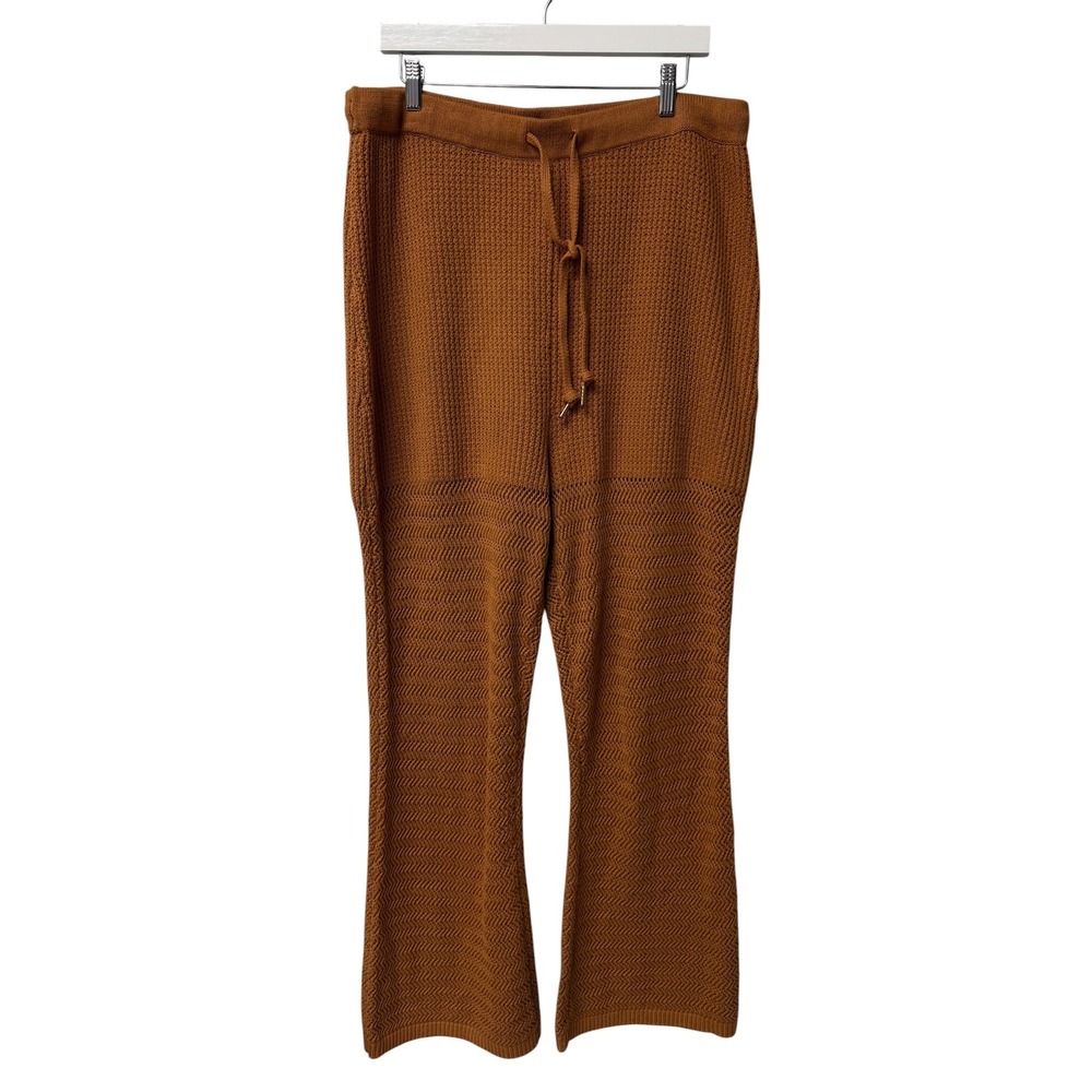 Nina Parker Knit Pants‎ Womens 1X Brown Boho Cozy Textured Flare Leg Loungewear - Picture 2 of 5
